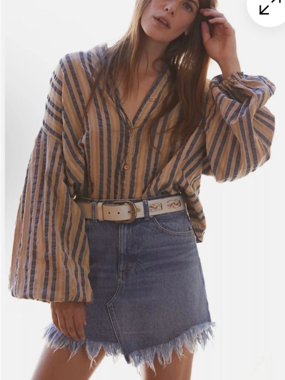 We The Free Bailey Frayed Hem Solid Denim Mini Skirt